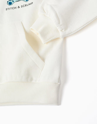 Cotton hooded jacket with Stitch prints and ruffles for girls, white