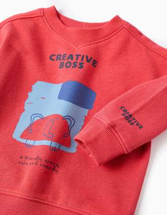 Sweat de algodão com estampado Creative Boss para bebé menino, vermelho