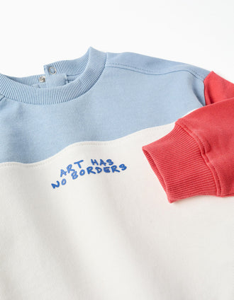 Sweat de algodão com bloco de cores e estampado para bebé menino, multicolor