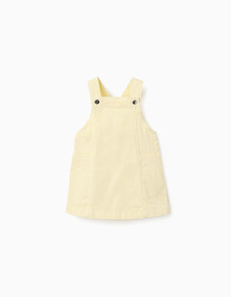 Saia de peito de sarja com bolsos para bebé menina, amarelo-claro