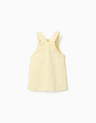 Saia de peito de sarja com bolsos para bebé menina, amarelo-claro