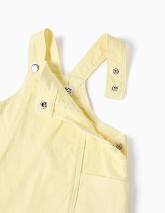 Saia de peito de sarja com bolsos para bebé menina, amarelo-claro