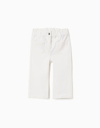 Pantalón de sarga de pierna ancha paperbag para bebé niña, blanco