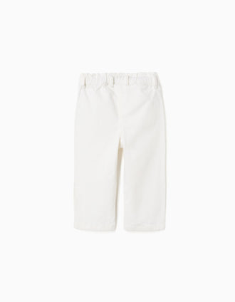 Pantalón de sarga de pierna ancha paperbag para bebé niña, blanco