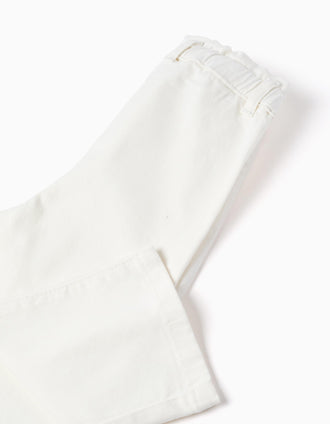 Pantalón de sarga de pierna ancha paperbag para bebé niña, blanco