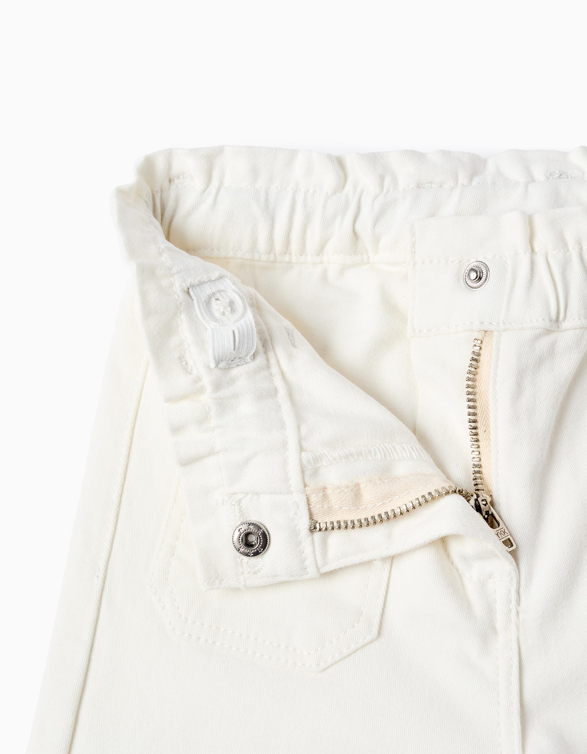 Wide leg twill trousers with paperbag waist for baby girls, white