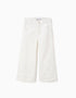 Pantalón ancho de sarga con bordado inglés para niña, beige claro