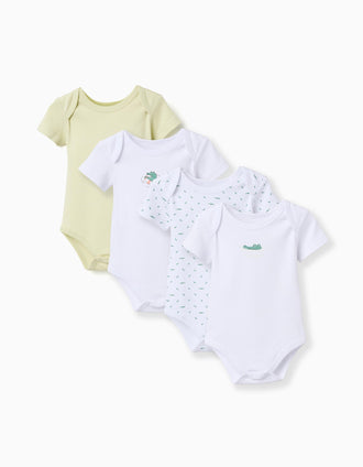 4 bodies de algodão com crocodilos para recém-nascido e bebé, multicolor