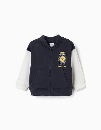 Casaco bomber com leão estampado para bebé menino, azul-escuro/branco