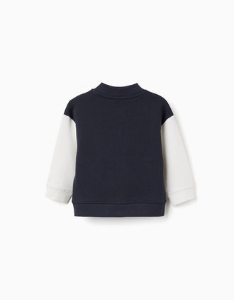 Casaco bomber com leão estampado para bebé menino, azul-escuro/branco