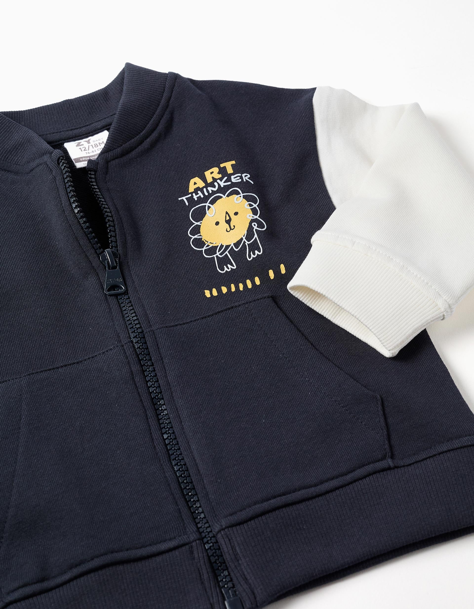 Casaco bomber com leão estampado para bebé menino, azul-escuro/branco