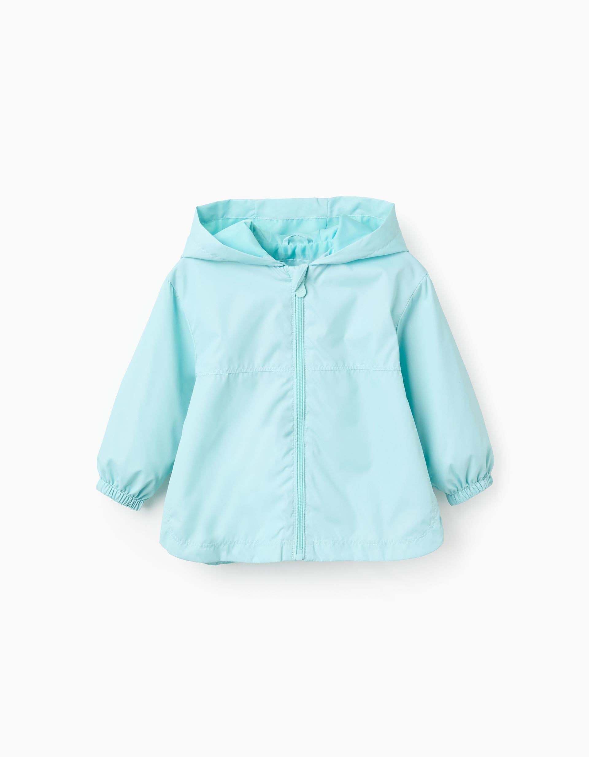 Casaco corta-vento com capuz e forro para bebé menina, azul-turquesa