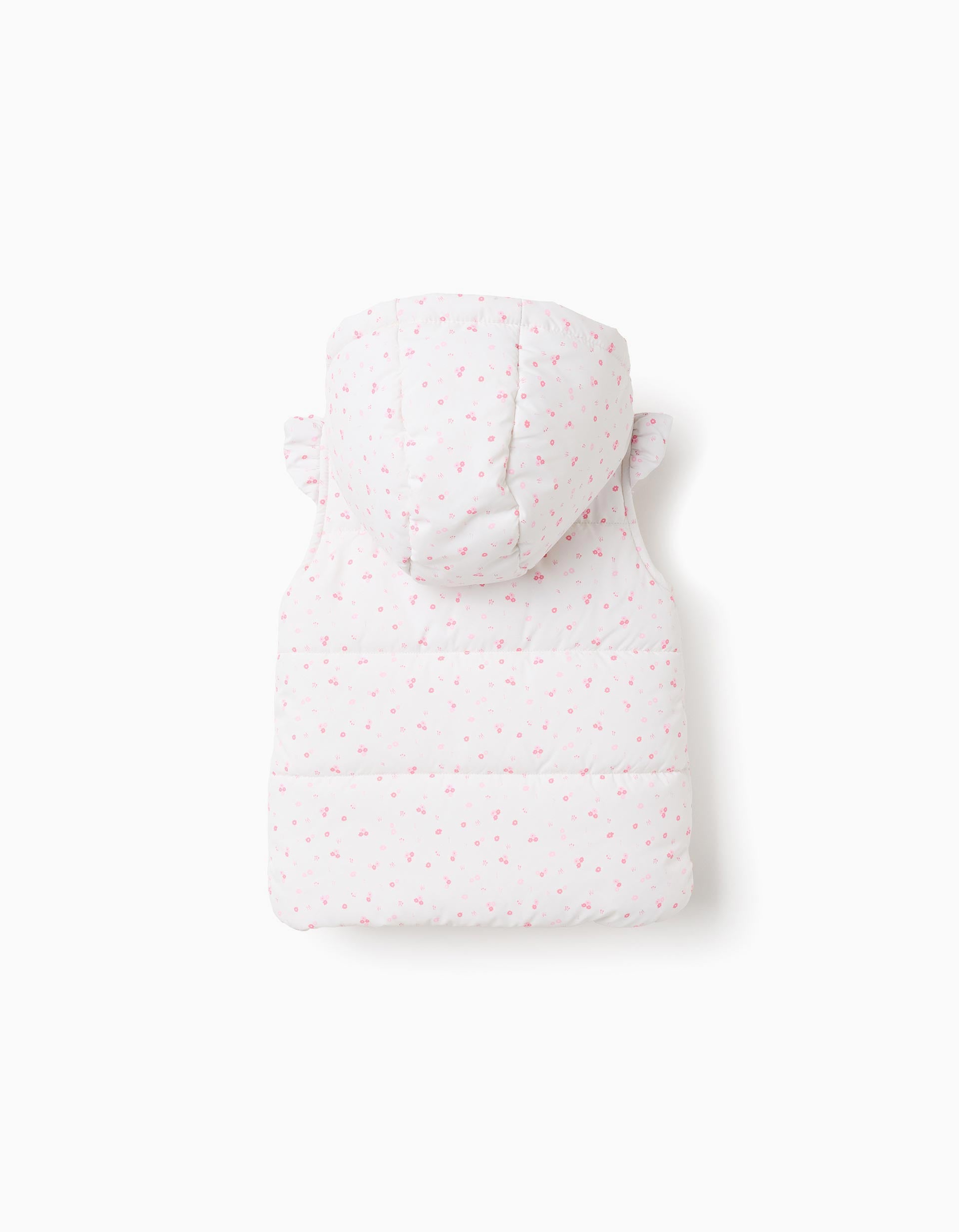 Chaleco acolchado con capucha y motivo para bebé niña, blanco/rosa