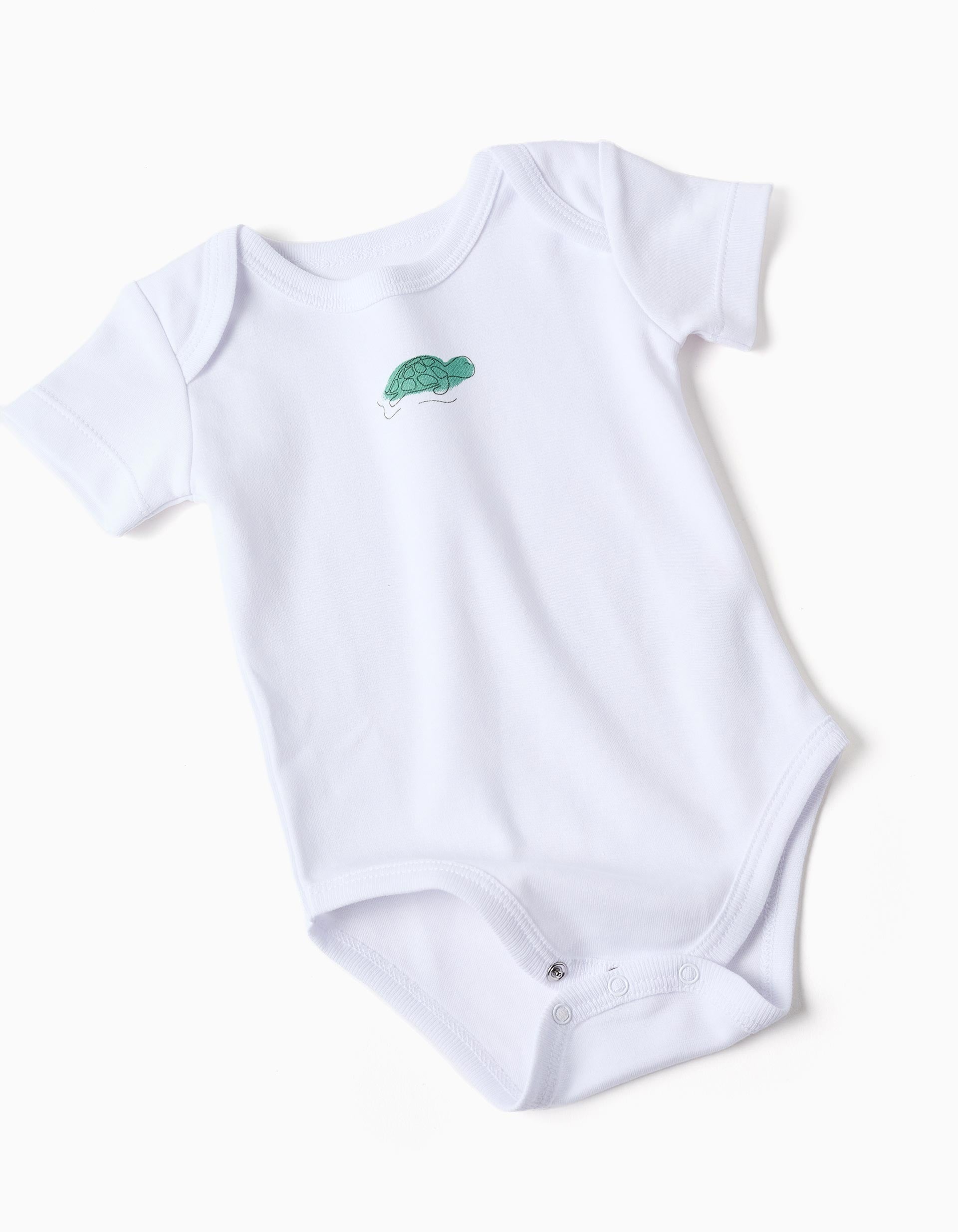 4 cotton bodysuits with printed turtles for newborns and babies, white