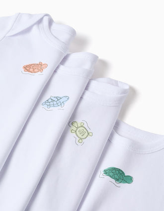 4 bodies de algodão com tartarugas para recém-nascido e bebé, branco