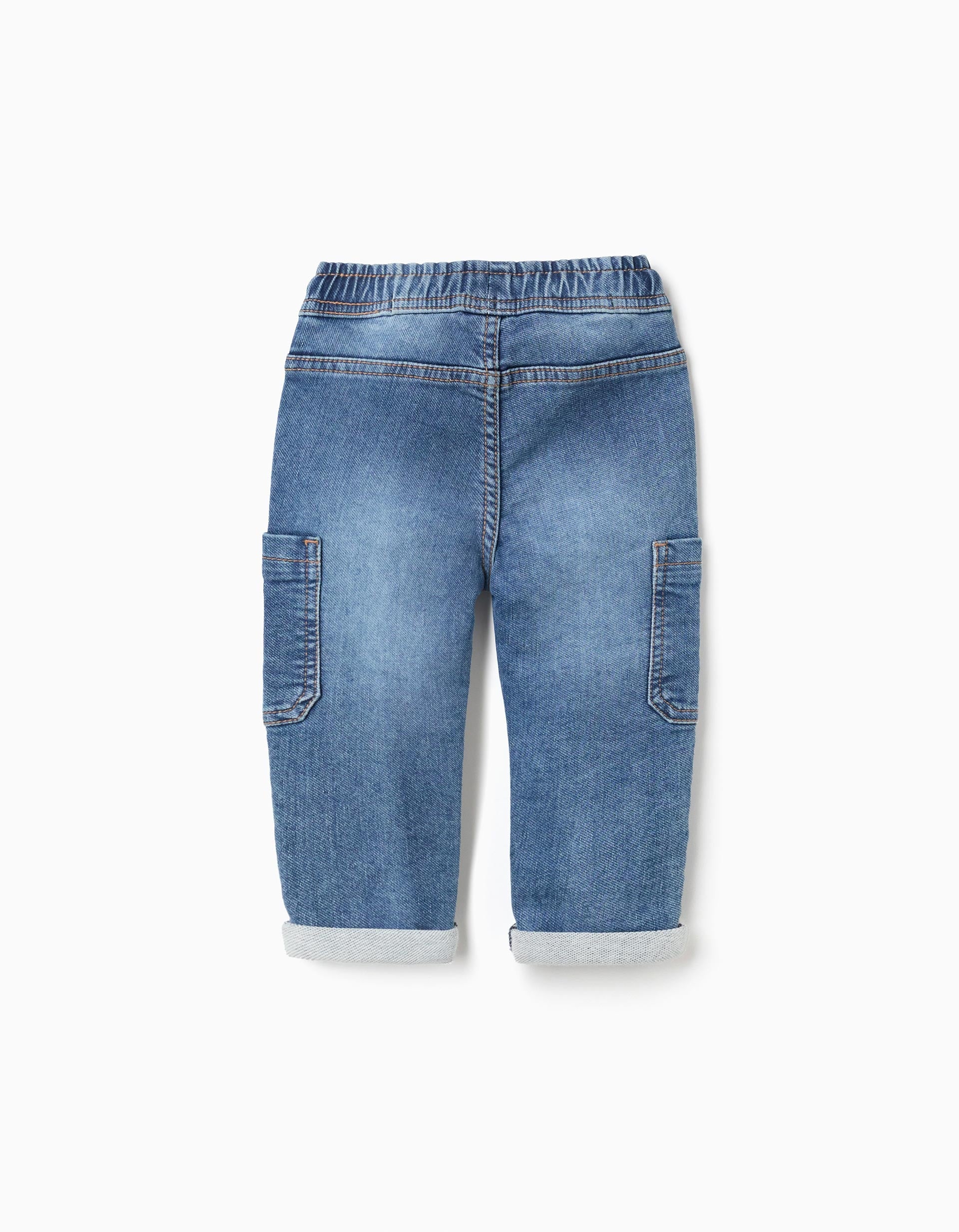 Calças de ganga straight fit com bolsos cargo para bebé menino, azul