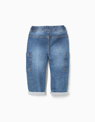 Pantalón vaquero recto con bolsillos cargo para bebé niño, azul