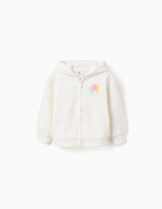 Casaco de algodão com capuz e estampado floral para bebé menina, branco