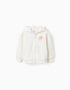 Cotton hooded jacket with floral prints for baby girls, white