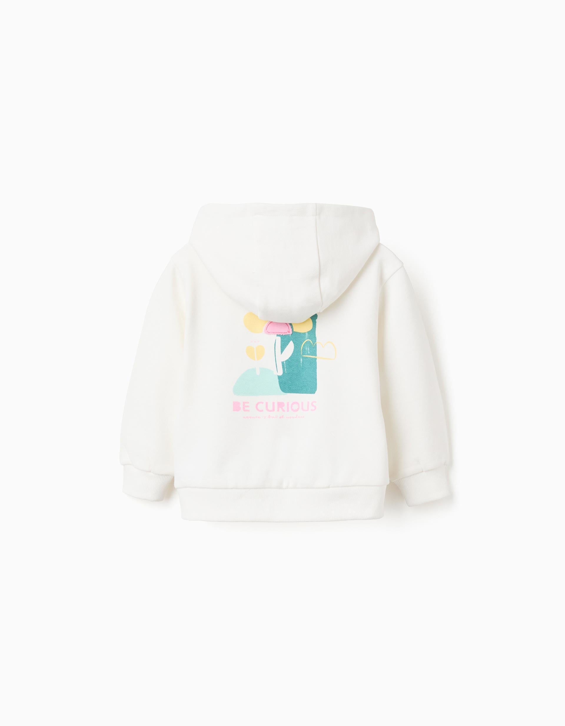 Casaco de algodão com capuz e estampado floral para bebé menina, branco