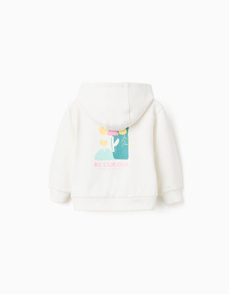 Casaco de algodão com capuz e estampado floral para bebé menina, branco