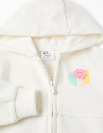 Casaco de algodão com capuz e estampado floral para bebé menina, branco