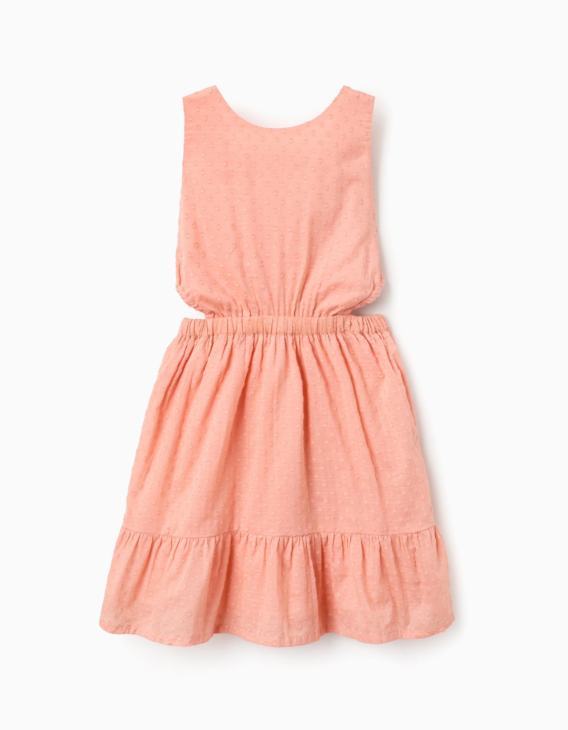 Vestido de algodão com bordado suíço para menina, laranja-salmão
