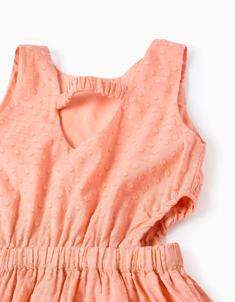 Vestido de algodão com bordado suíço para menina, laranja-salmão