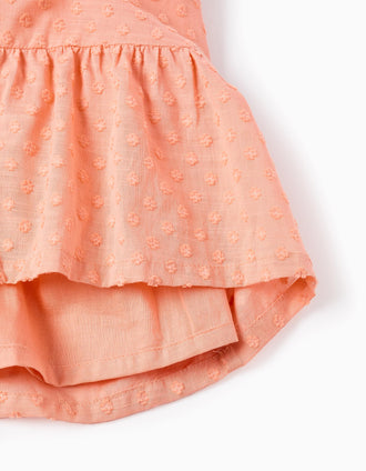 Vestido de algodão com bordado suíço para menina, laranja-salmão