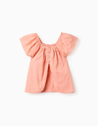 Top de algodão com bordado suíço para menina, laranja-salmão