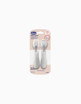 Conjunto de Talheres Colher e Garfo em Inox Chicco 18M+, Grey