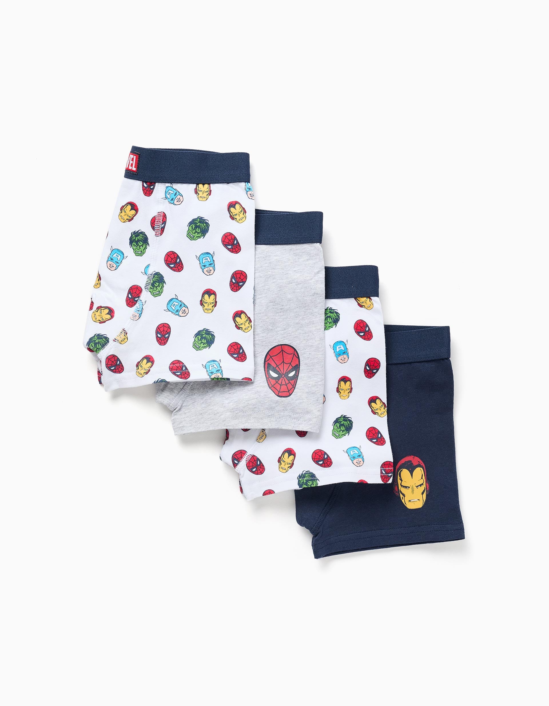 Pack de 4 bóxers con estampados Avengers para niño, azul/gris/blanco