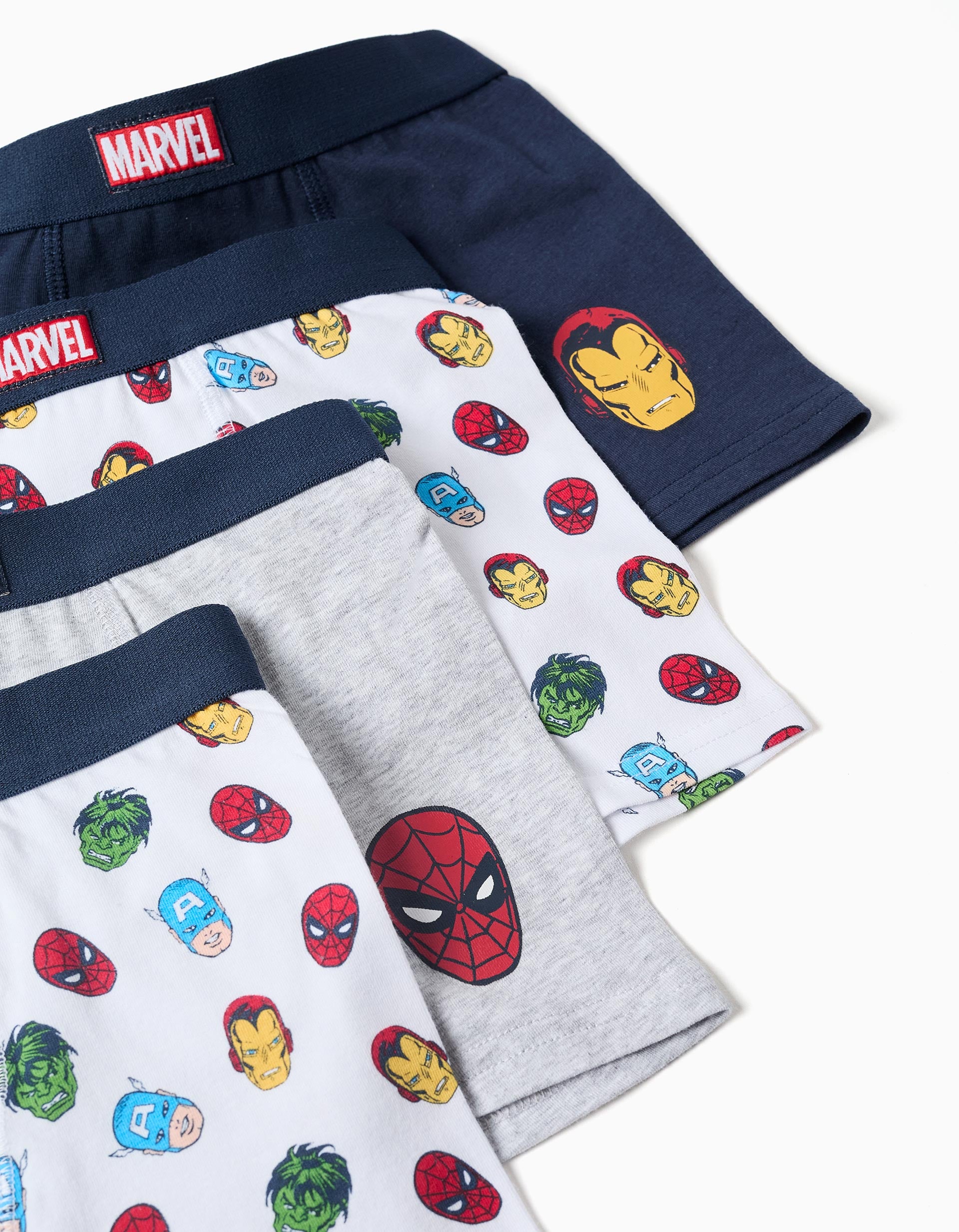 Pack de 4 bóxers con estampados Avengers para niño, azul/gris/blanco