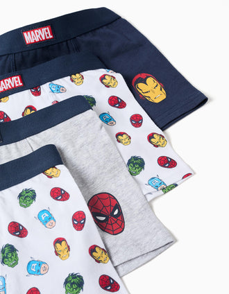 Pack 4 boxers com estampados Vingadores para menino, azul/cinza/branco