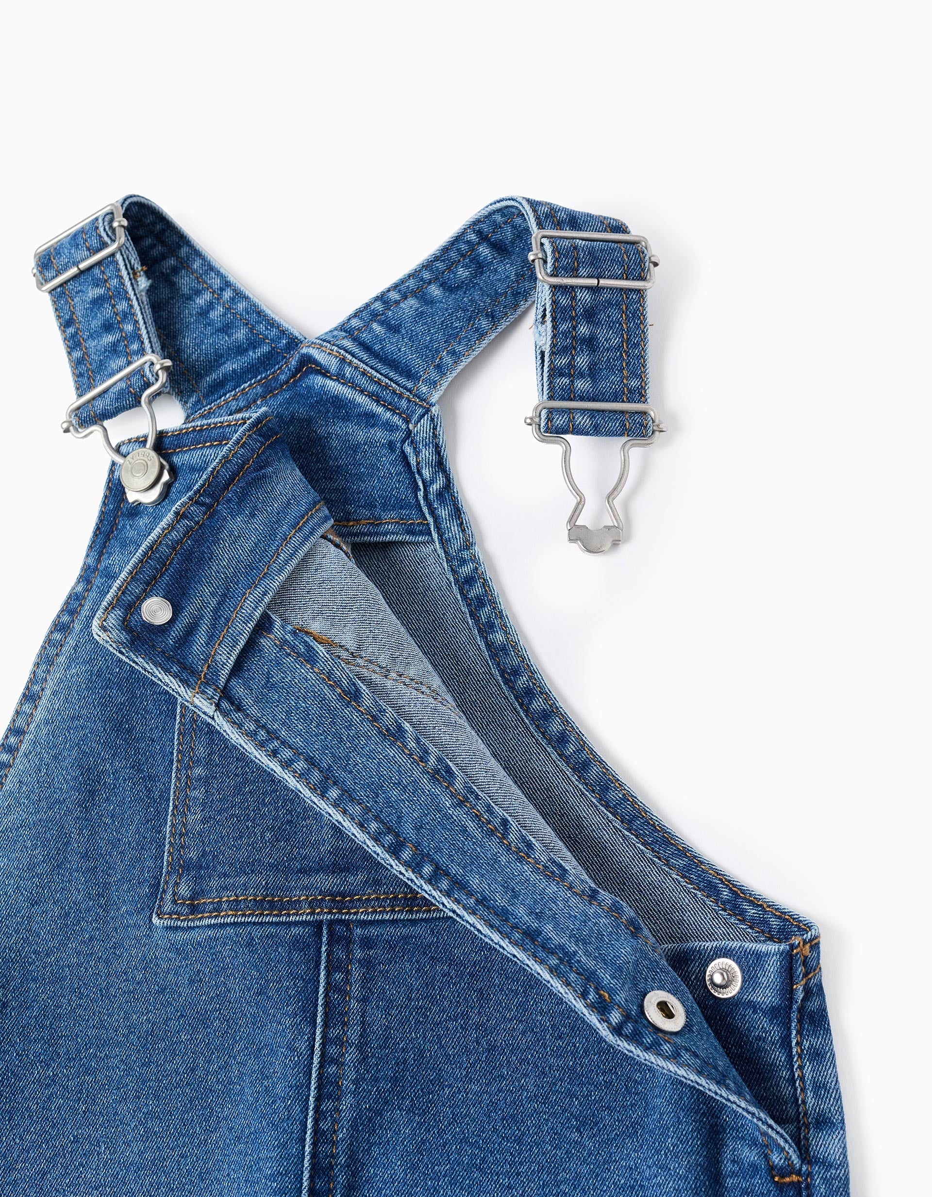 Jardineiras curtas de ganga com bolsos para bebé, azul