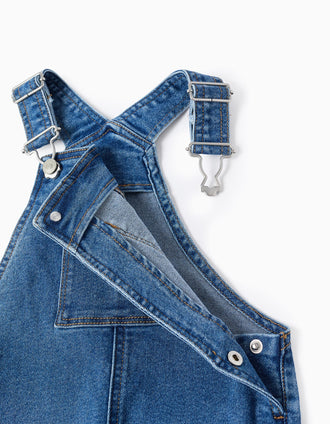 Short denim dungarees with pockets for babies, blue