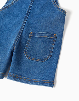 Short denim dungarees with pockets for babies, blue
