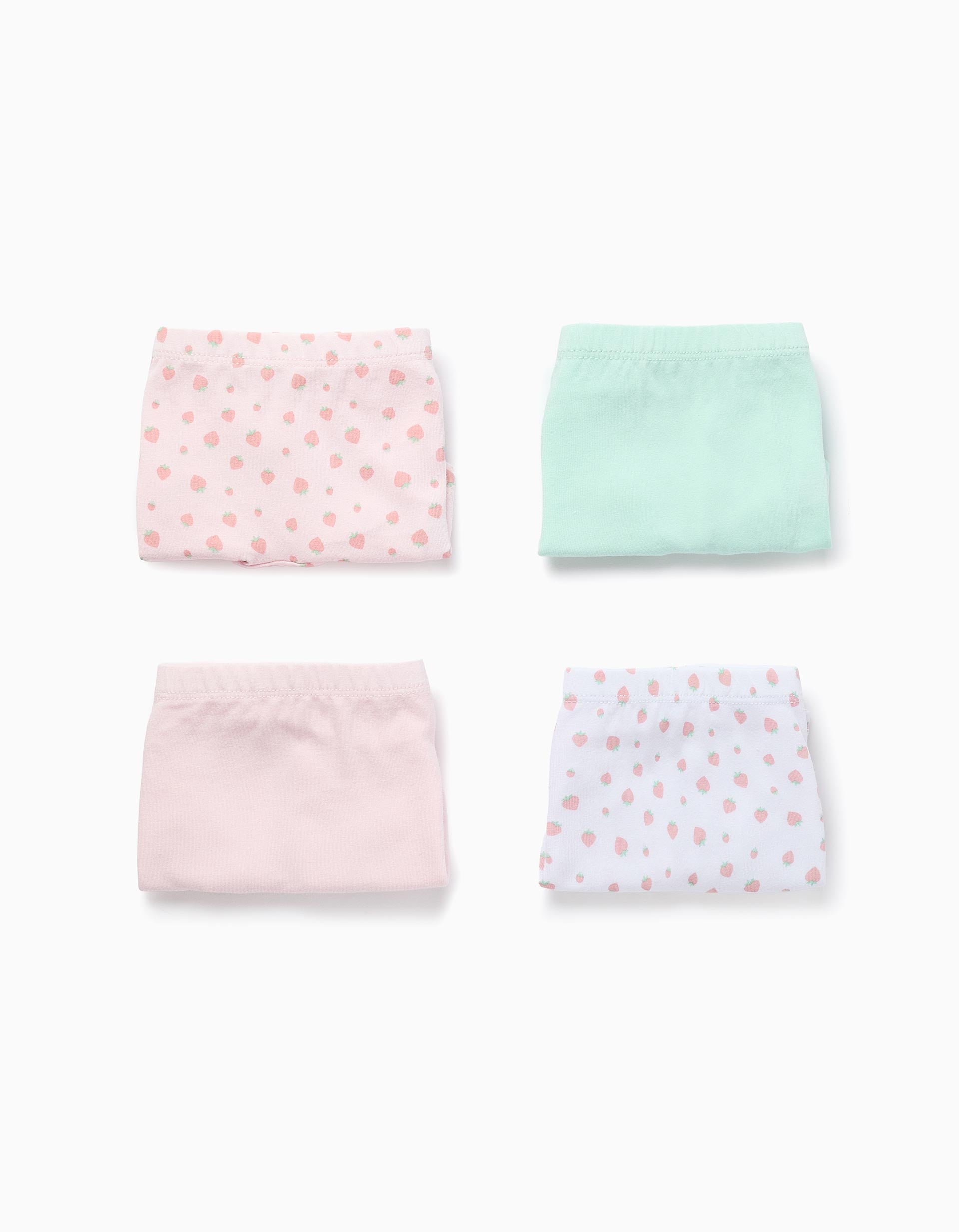 Pack de 4 boxers lisos/estampados para menina, rosa/branco/verde