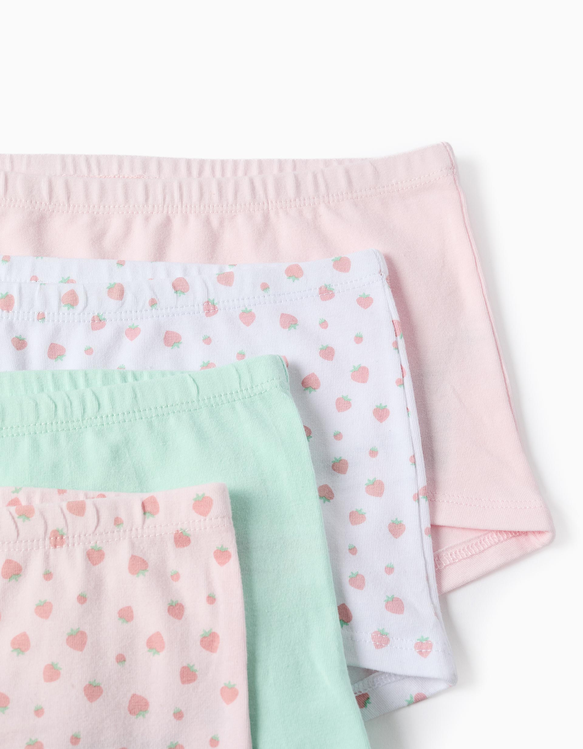 Pack de 4 boxers lisos/estampados para menina, rosa/branco/verde