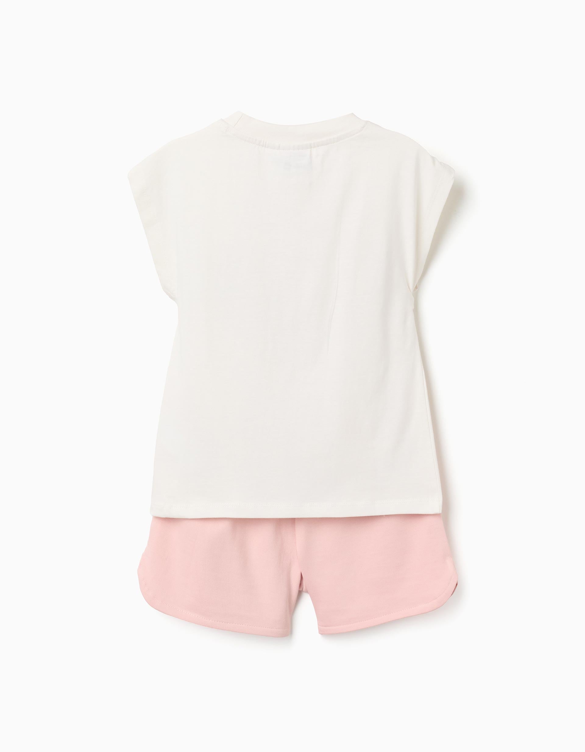 Camiseta + pantalón corto de algodón Kuromi para niña, blanco/rosa