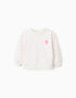 Cotton sweatshirt with floral motif for baby girls, white/pink
