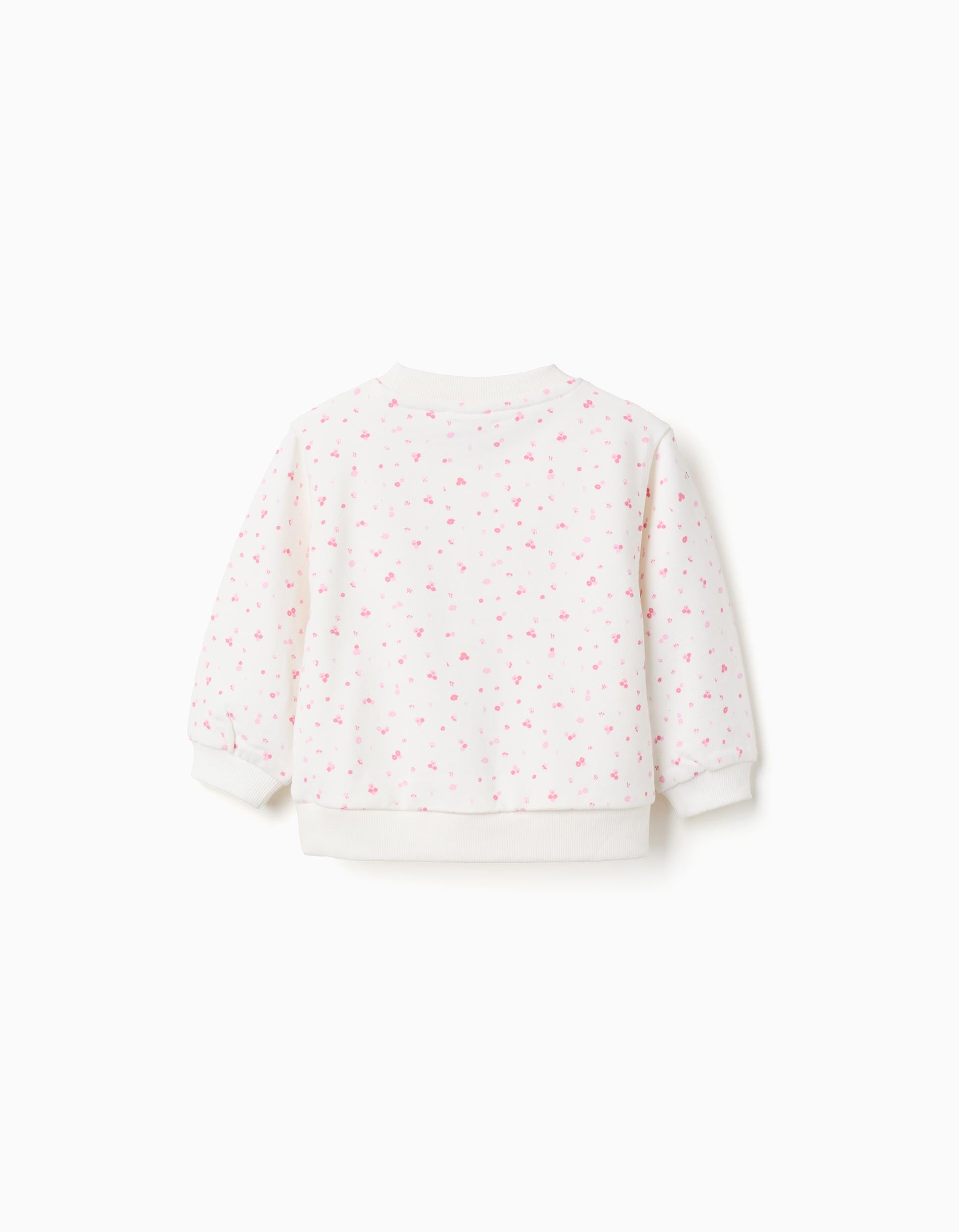 Sweat de algodão com motivo floral para bebé menina, branco/rosa