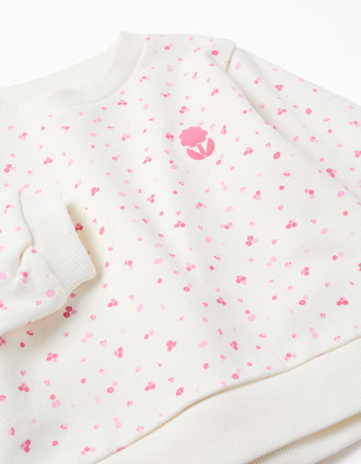 Sweat de algodão com motivo floral para bebé menina, branco/rosa