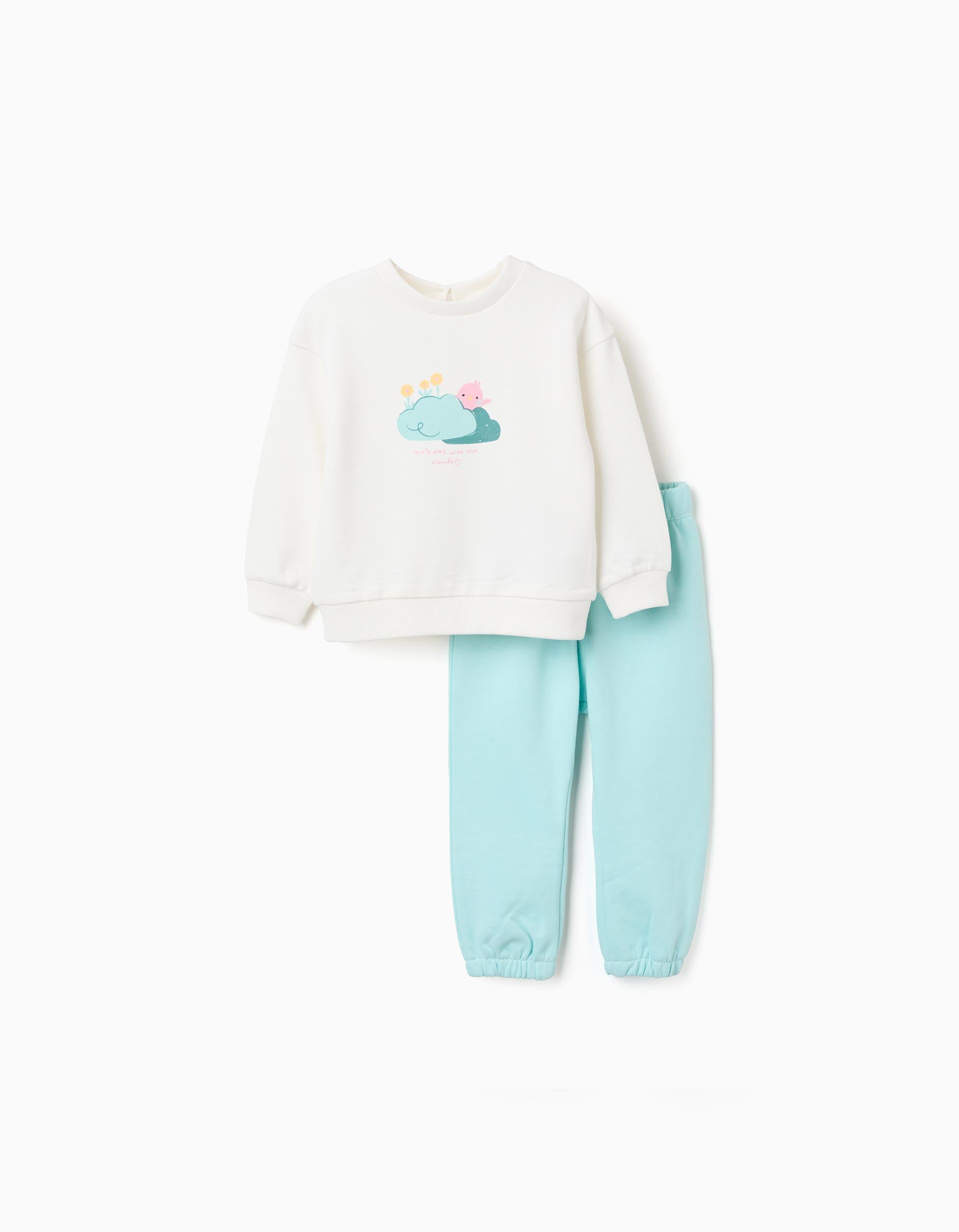 Ensemble sweat et pantalon en coton pour bébé fille, blanc/bleu clair