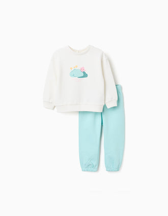 Sudadera y pantalón de algodón para bebé niña, blanco/azul claro