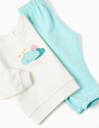 Sudadera y pantalón de algodón para bebé niña, blanco/azul claro