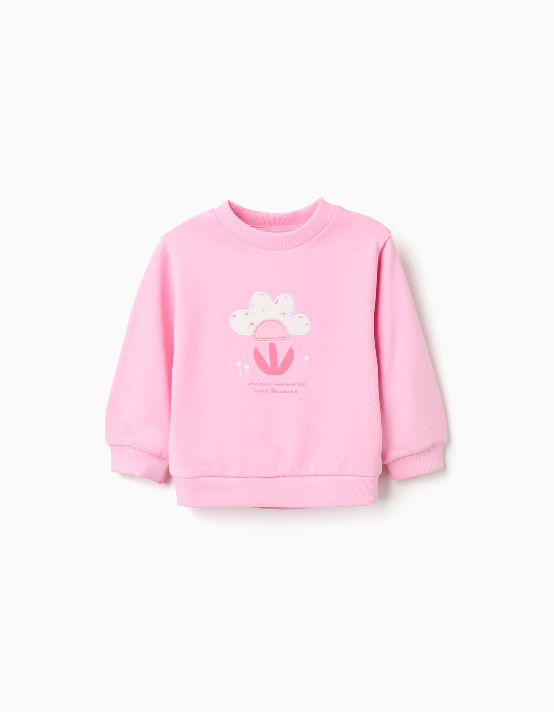 Sweat de algodão com estampado floral frontal para bebé menina, rosa