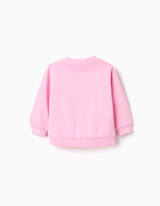 Sweat de algodão com estampado floral frontal para bebé menina, rosa