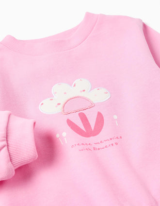 Sweat de algodão com estampado floral frontal para bebé menina, rosa