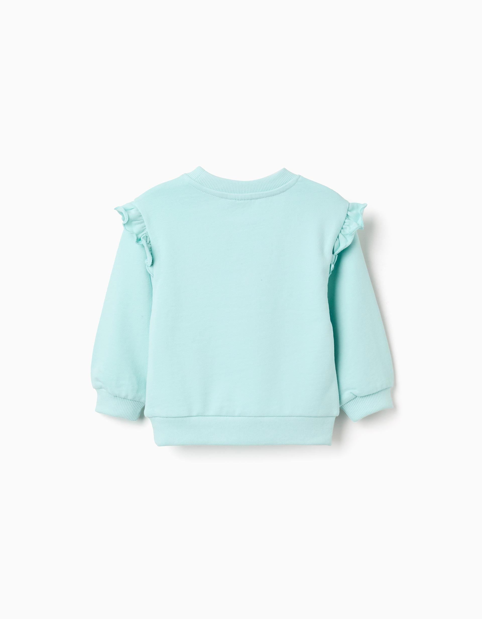 Sweat de algodão com estampado floral e folhos para bebé menina, azul